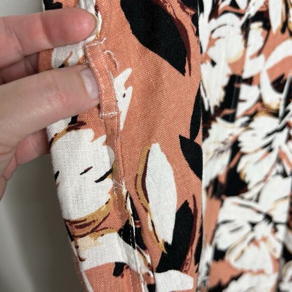 Forever 21 Linen Blend Midi Dress Womens Medium Pink Brown Floral Button Up - Picture 4 of 13